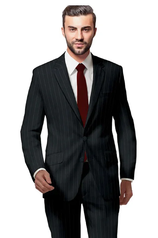 Men's custom tuxedo jacket for formal events -Milano Black Broad Stripe Suit – Custom Tailored for Timeless Elegance