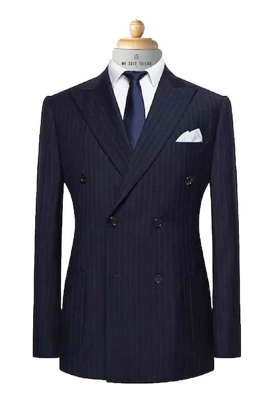 Men's business tuxedo with satin finish -Navy Pin Stripe