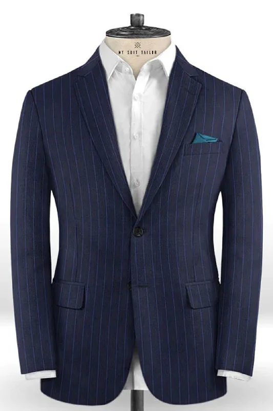 Men's grey tuxedo for office party -Navy Stipe - Italian Suit