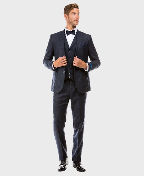 Men's luxury tuxedo for evening event -Navy Tweed 3 Piece Suit