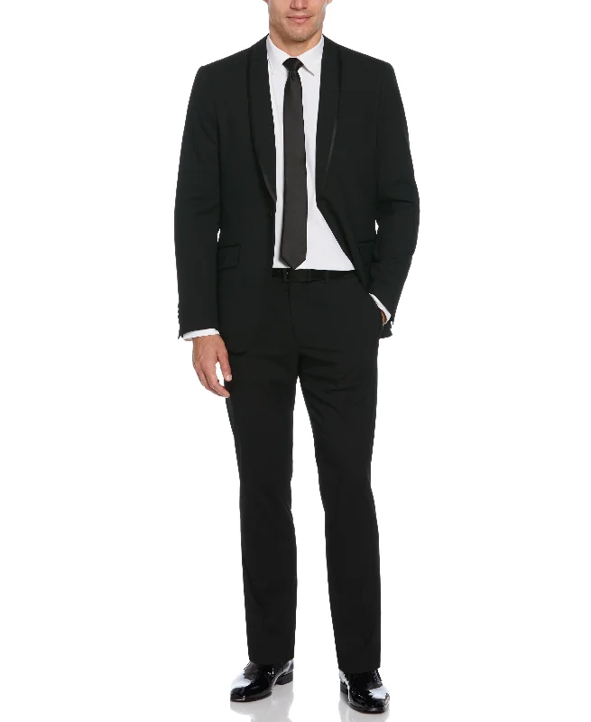 Men's designer tuxedo for special occasions -Slim Fit Black Stretch Tuxedo Suit