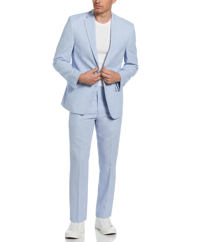 Men's classic black tuxedo jacket with bowtie -Slim Fit Light Blue Linen Blend Suit