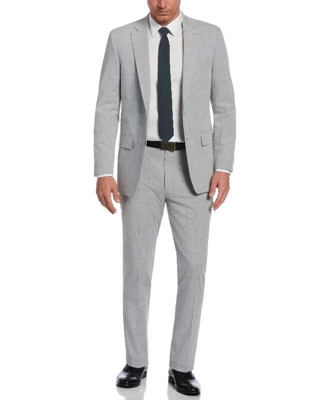 Best tuxedo for wedding party men -Slim Fit Light Grey Checkered Suit