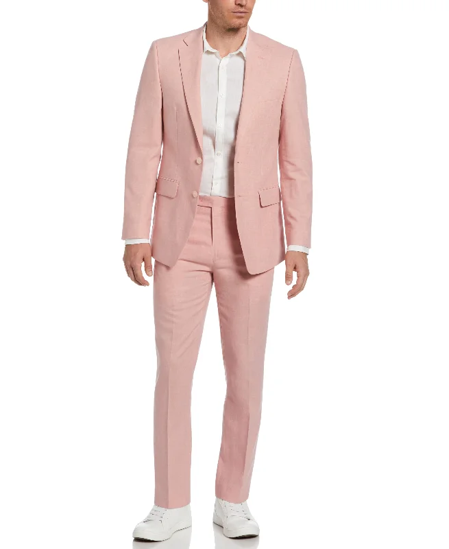 Men's elegant tuxedo jacket for business -Slim Fit Light Pink Linen Blend Suit