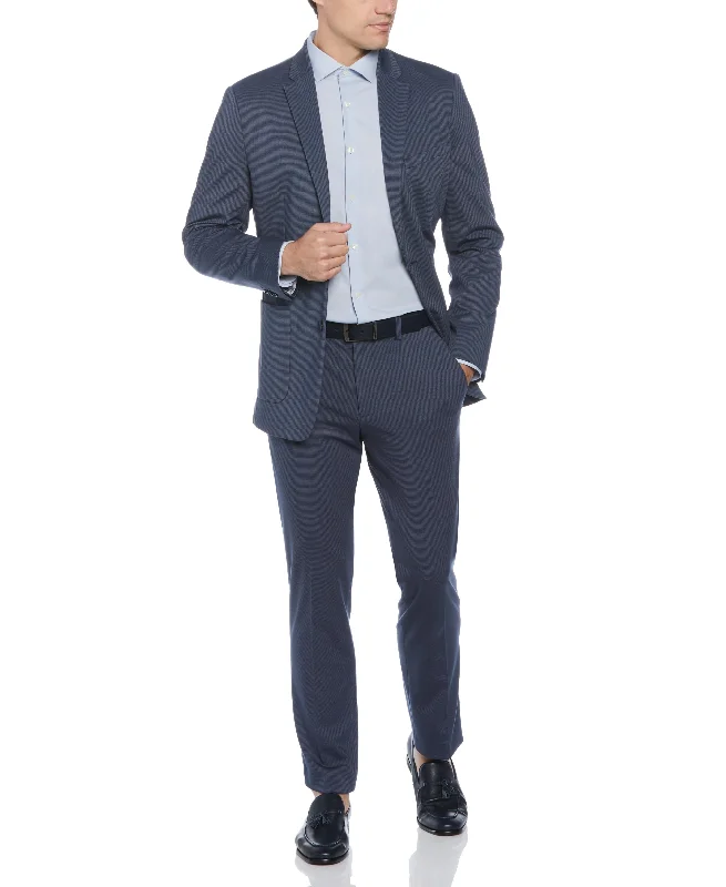 Men's premium wedding tuxedo for groom -Slim Fit Microgrid Knit Medium Navy Suit