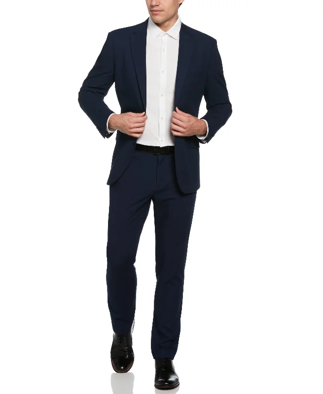 Men's custom tuxedo jacket with satin lapels -Slim Fit Navy Louis Suit