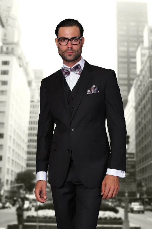 Men's tailored tuxedo for wedding -Statement "Julian" Solid Black 3-Piece Tailored Fit Suit