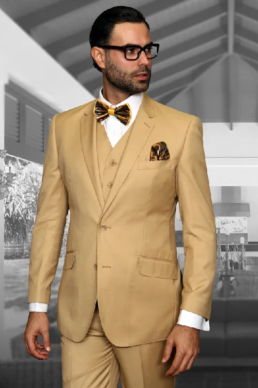 Men's premium tuxedo with bowtie for wedding -Statement "Julian" Solid Chestnut 3-Piece Tailored Fit Suit