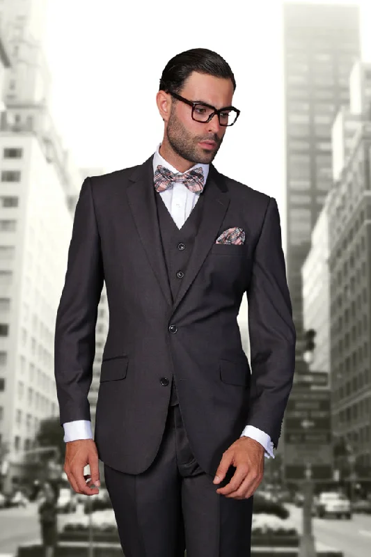 Best wedding tuxedo jacket for groom -Statement "Julian" Solid H. Charcoal 3-Piece Tailored Fit Suit