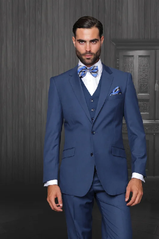 Men's luxury black tuxedo with satin lapels -Statement "Julian" Solid Indigo 3-Piece Tailored Fit Suit