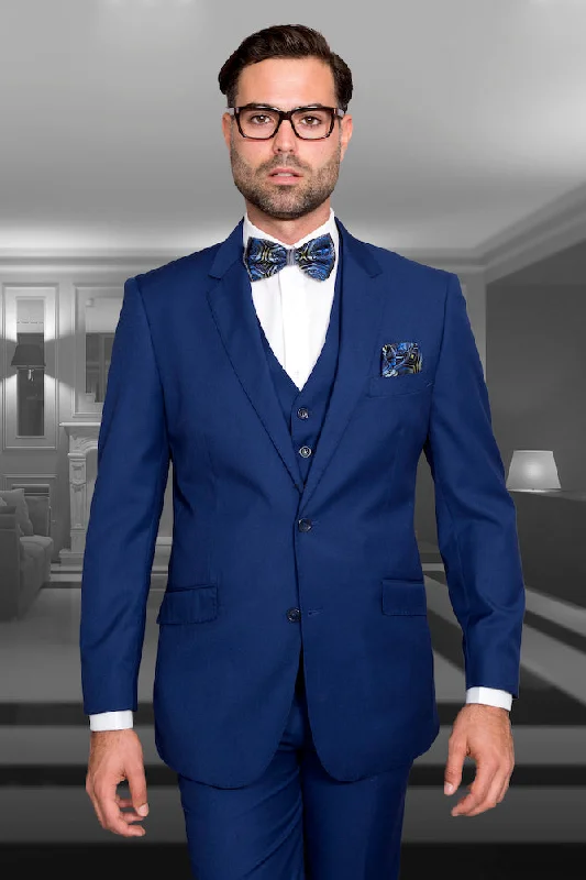 Men's grey tuxedo for formal event -Statement "Julian" Solid Sapphire 3-Piece Tailored Fit Suit