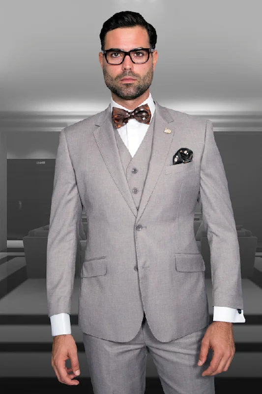 Men's tailored tuxedo for business dinner -Statement "Julian" Solid Tan 3-Piece Tailored Fit Suit