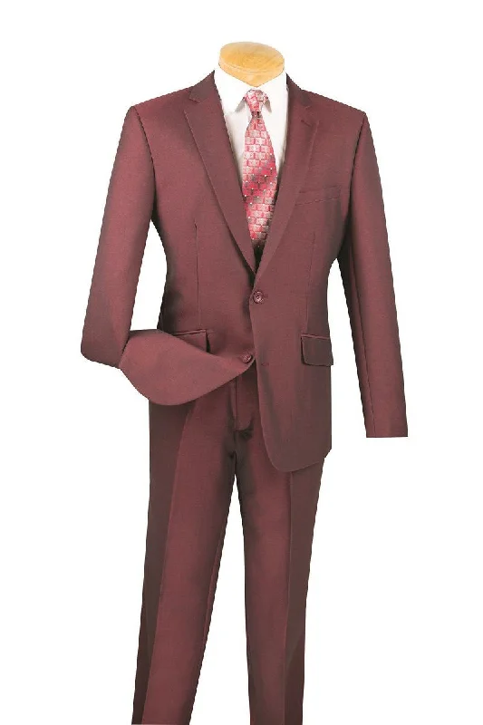 Men's classic blue wool tuxedo for business -Vinci "Angelo" Burgundy Slim Fit Suit