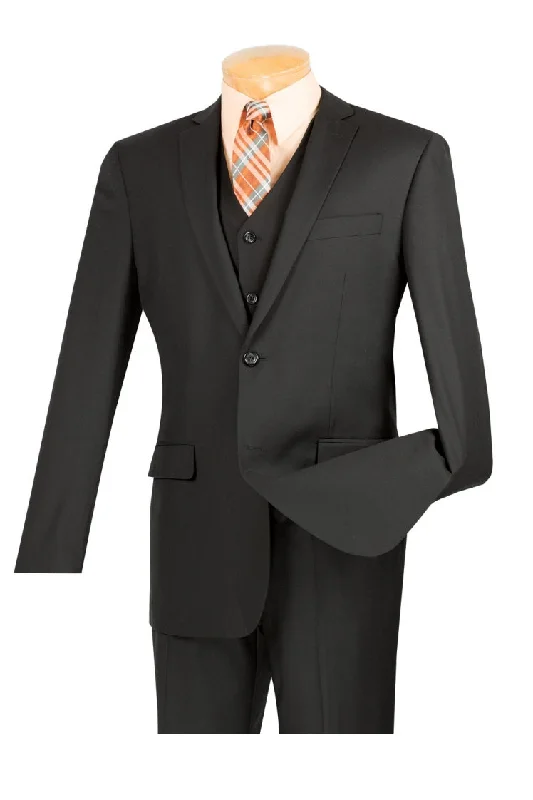 Men's business tuxedo jacket with satin collar -Vinci "Carmelo" Black Slim Fit 3-Piece Suit