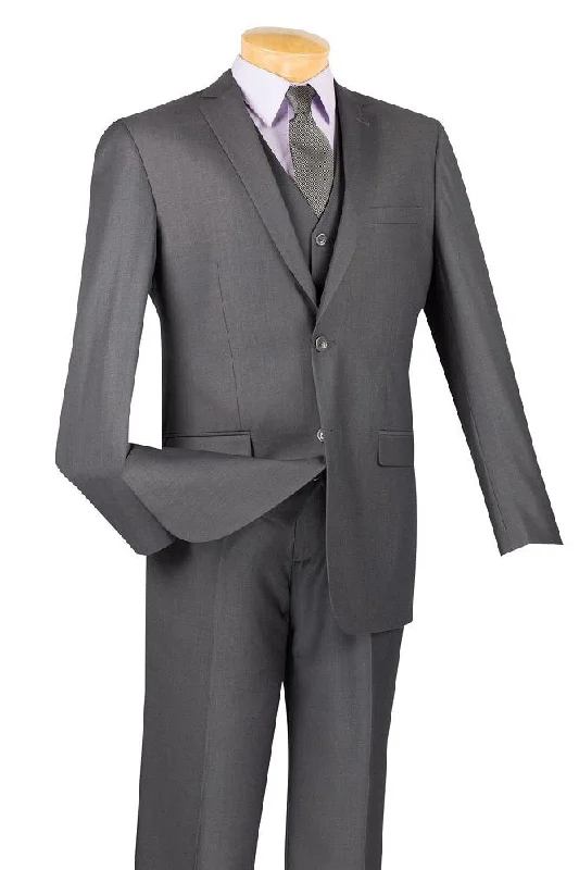 Men's slim fit tuxedo for formal dinner party -Vinci "Carmelo" Heather Grey Slim Fit 3-Piece Suit