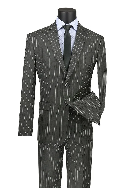 Best men's tuxedo for high-end events -Vinci "Galileo" Medium Grey Striped Slim Fit Suit