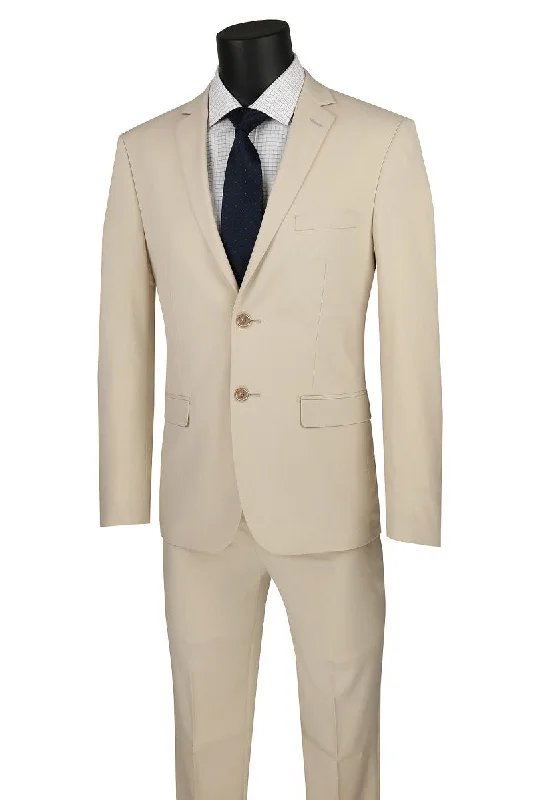 Men's formal tuxedo for office gala -Vinci "Gio" Beige Stretch Wool Ultra Slim Fit Suit