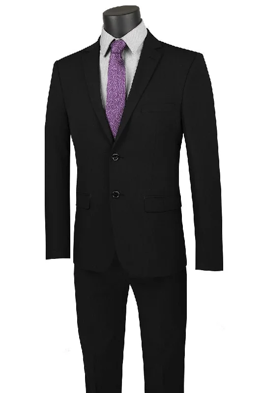 Men's slim fit tuxedo for evening events -Vinci "Gio" Black Stretch Wool Ultra Slim Fit Suit