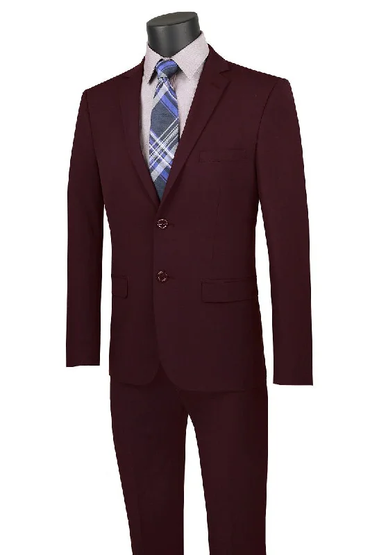 Men's classic tuxedo with satin finish for office -Vinci "Gio" Burgundy Stretch Wool Ultra Slim Fit Suit