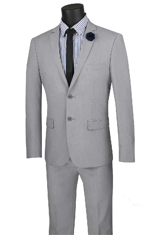 Men's navy tuxedo jacket for business dinner -Vinci "Gio" Grey Stretch Wool Ultra Slim Fit Suit