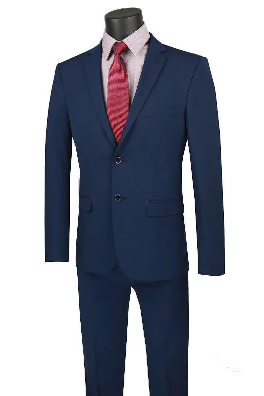 Men's premium wool tuxedo for wedding guests -Vinci "Gio" Navy Stretch Wool Ultra Slim Fit Suit