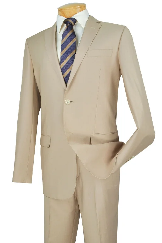 Men's business tuxedo rental for wedding -Vinci "Lucca" Light Beige Slim Fit Suit