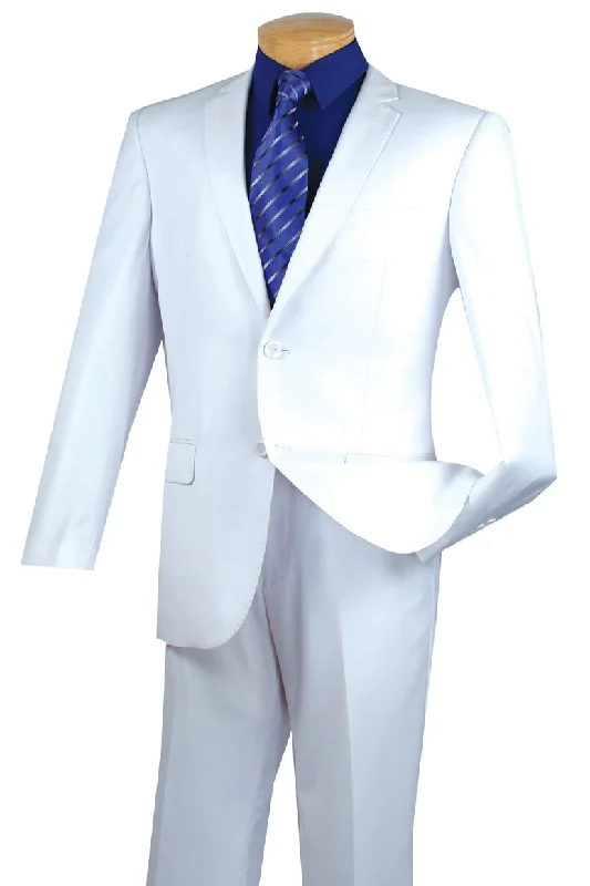 Men's modern tuxedo jacket for business events -Vinci "Lucca" White Slim Fit Suit