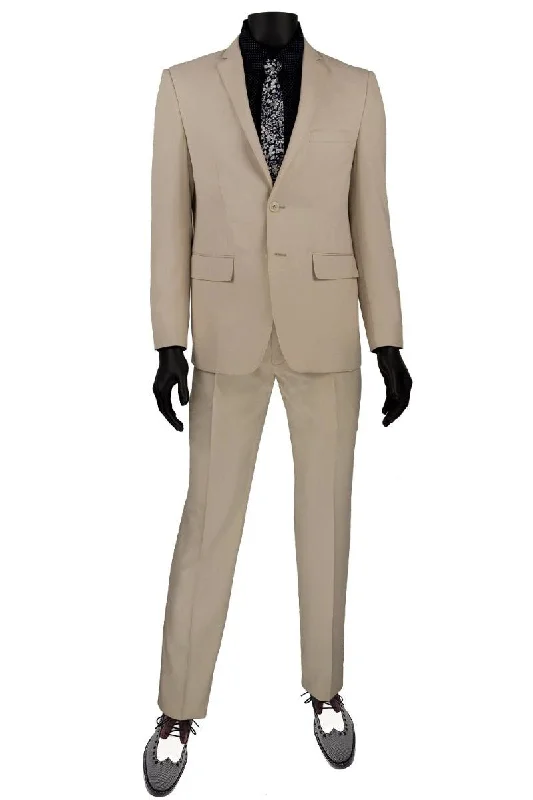 Men's slim fit tuxedo with satin finish for dinner -Vinci "Marco" Champagne Ultra Slim Fit Suit With Trimmed Lapel