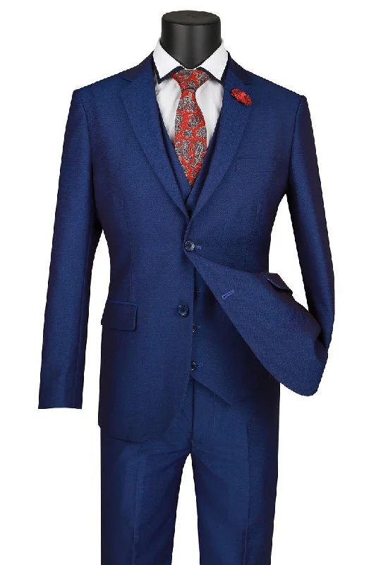 Men's business tuxedo jacket with bowtie -Vinci "Rocco" Blue Ultra Slim Fit 3-Piece Suit