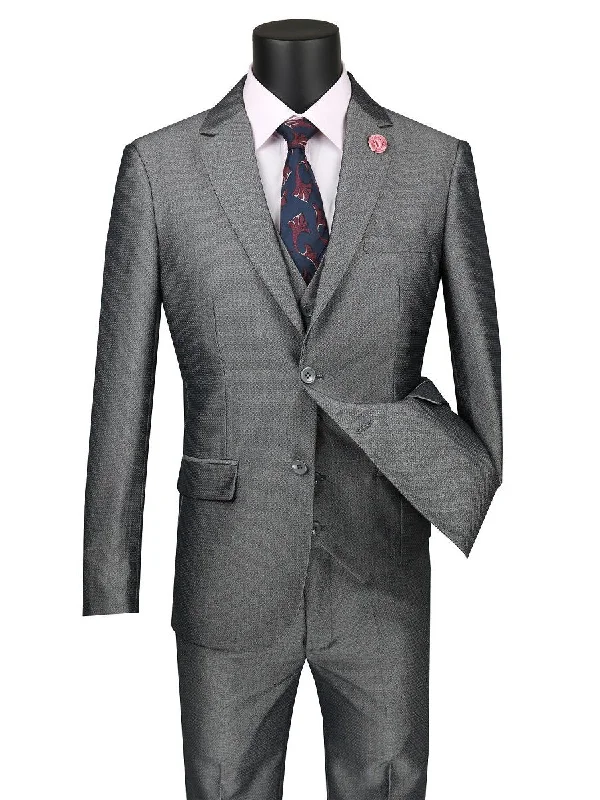 Men's luxury tuxedo with satin lapels -Vinci "Rocco" Grey Ultra Slim Fit 3-Piece Suit