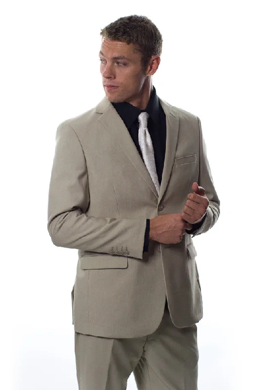 Men's luxury grey wool tuxedo for office event -West End Solid Beige Suit