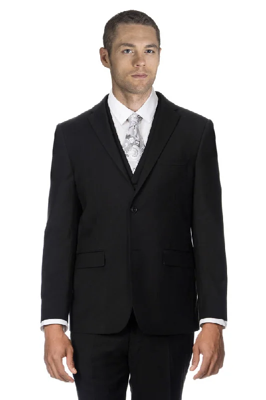 Men's navy wool tuxedo for business meeting -West End Solid Black Suit