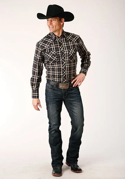 Men’s soft long sleeve plaid shirt -Men's Roper Snap Front Shirt #01-001-0171-6039 (Big and Tall)