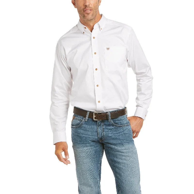 Men’s casual dress shirt for office -Men's Ariat Solid Twill Button Down Fitted Shirt #10034230