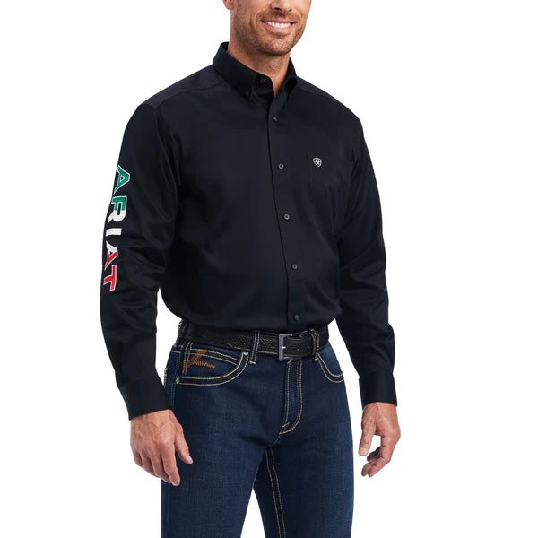 Men’s short sleeve checkered shirt -Men's Ariat Team Logo Mexican Black Button Down Shirt #10038914