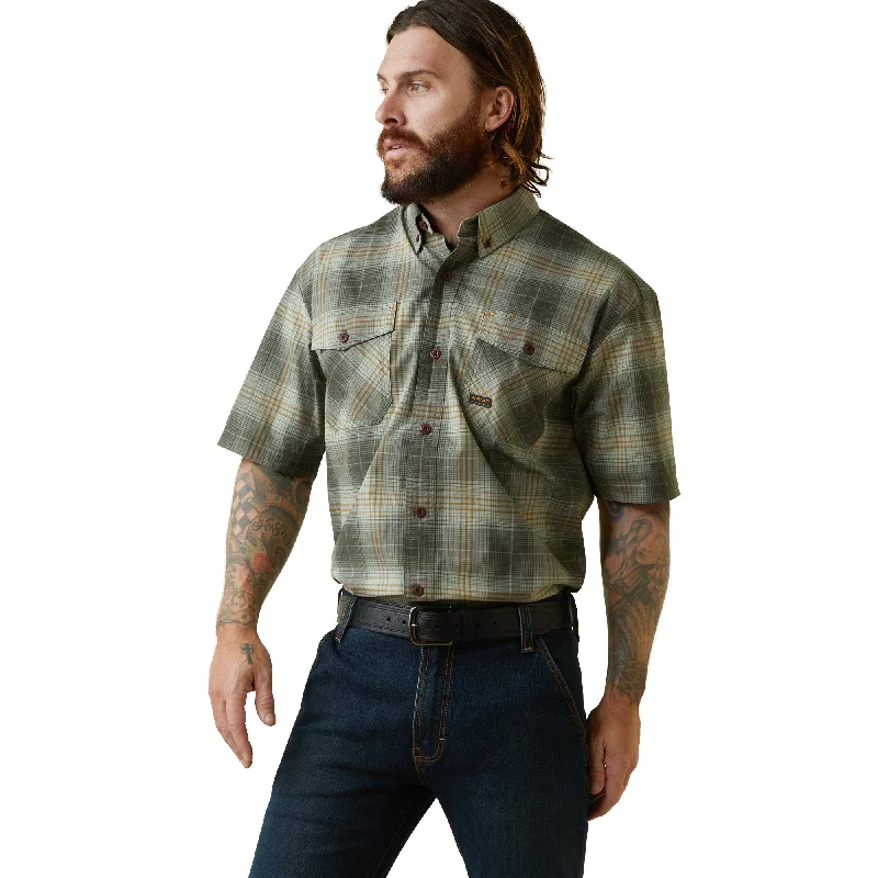 Men’s formal business button-up plaid shirt -Men's Ariat Rebar Button Down Shirt #10043490