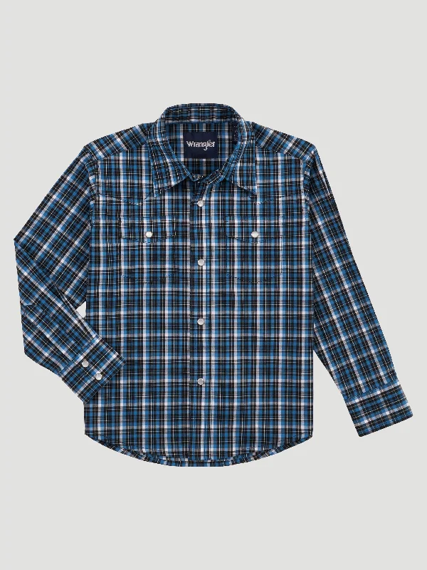 Men’s trendy plaid long sleeve shirt -Boy's Wrangler Snap Front Shirt #112317091