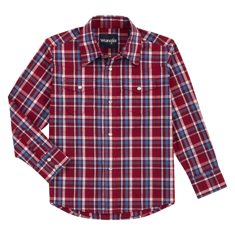 Men’s premium plaid office shirt -Boy's Wrangler Snap Front Shirt#112317092