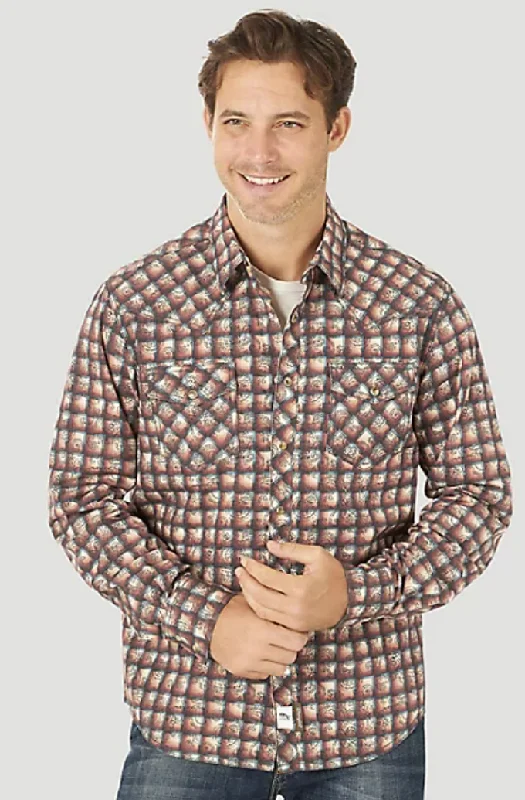 Men’s cotton plaid office shirt for work -Men's Wrangler Retro Snap Front Shirt #112317205