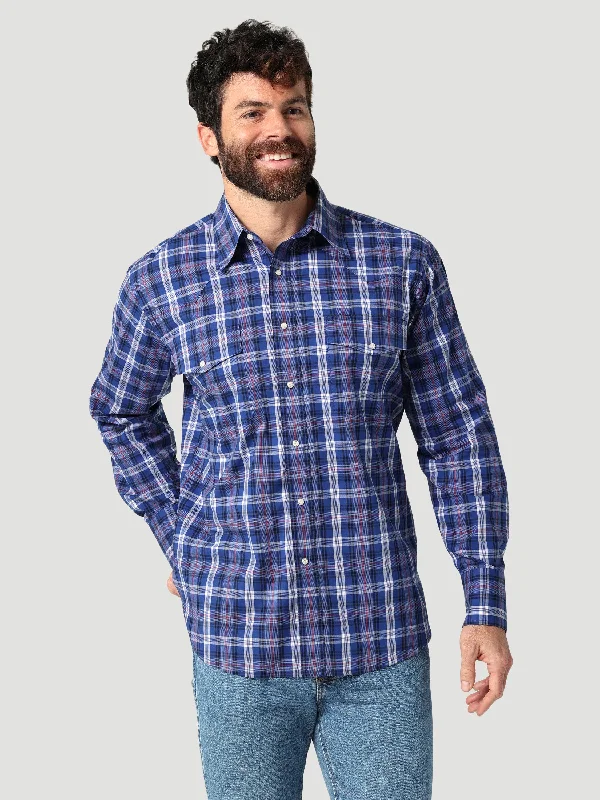 Men’s light plaid shirt for office wear -Men's Wrangler Wrinkle Resist Relaxed Fit Snap Front Shirt #112318651X