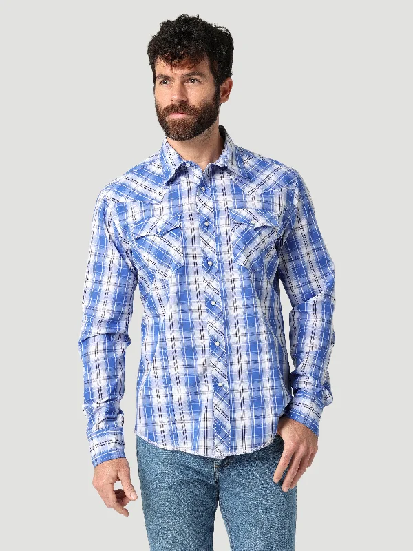 Men’s cotton plaid button-up shirt for meetings -Men's Wrangler Snap Flap Shirt #112318679