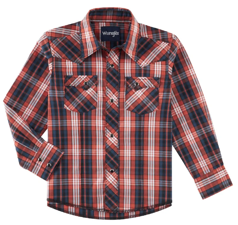 Men’s office long sleeve plaid shirt -Boy's Wrangler Snap Front Shirt #112318701