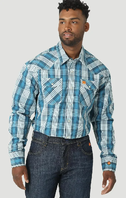 Men’s checkered office shirt for work -Men's Wrangler 20X Fire Resistant Snap Front Shirt #112319162