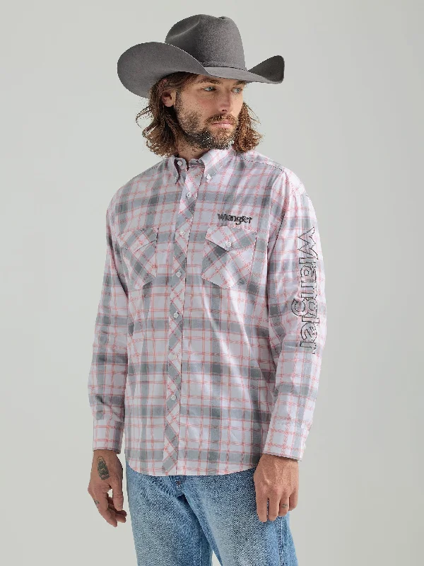 Men’s comfortable checkered plaid shirt -Men’s Wrangler Logo Button Down Shirt #112324695