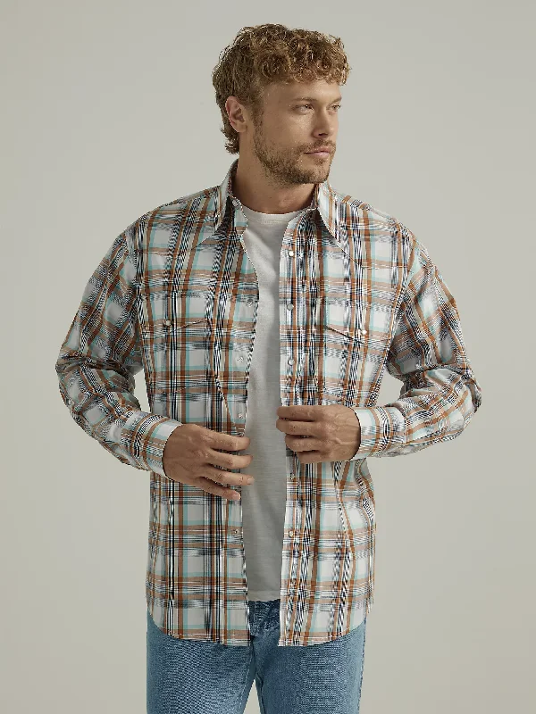 Men’s soft plaid shirt for business -Men's Wrangler Wrinkle Resist Snap Front Shirt #112330396