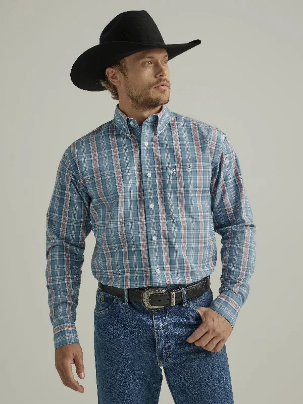 Men’s relaxed plaid shirt for office -Men's Wrangler George Strait Button Down Shirt #112331805