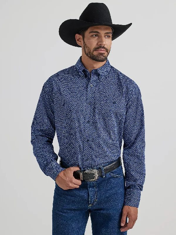 Men’s cotton long sleeve checkered shirt -Men's Wrangler George Strait Button Down Shirt #112338099