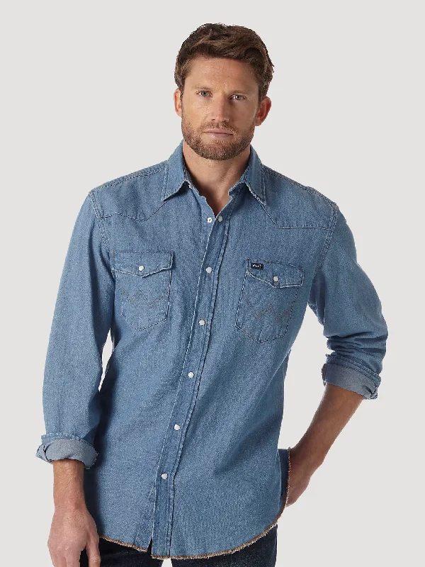 Men’s business casual plaid shirt -Men's Wrangler Authentic Cowboy Cut Snap Front Work Shirt #70127SWX