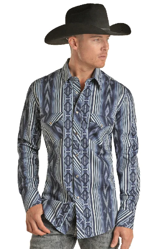 Men’s cotton plaid office shirt for work -Men's Rock & Roll Cowboy Slim Fit Snap Front Shirt #BMN2S02517