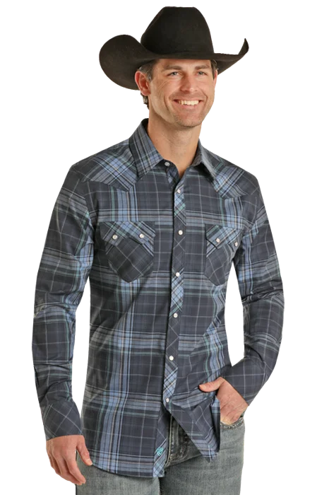 Men’s trendy business plaid button-up shirt -Men's Rock & Roll Snap Front Shirt #BMN2S03118